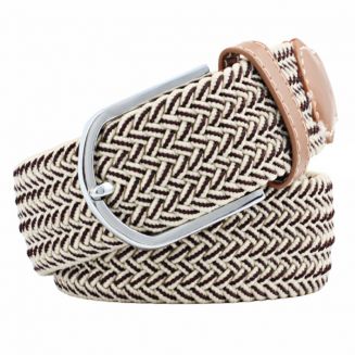 Fako Fashion® - Elastische Riem - Canvas - Gevlochten - 105cm - 33mm - Wave Beige/Bruin