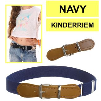 Fako Fashion® - Kinderriem Elastisch Oval - Elastische Riem Voor Kinderen - Rekbare Riem - Broekriem - Stretch Riem - Natural - Navy Blauw