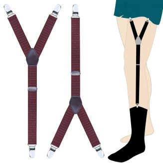 Fako Fashion® - Overhemd Bretels Set - Elastische Shirt Stays Garters - Y-stijl - Bordeaux Rood Gestipt