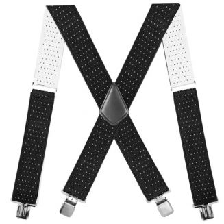 Fako Fashion® - Brede Heren Bretels - Volwassenen - 50mm Breed - 4 Clips - 28mm Brede Clips - XL - 120cm - Zwart/Wit Stippen