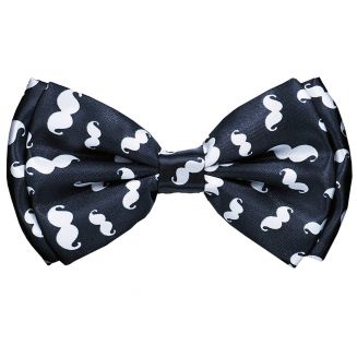 Fako Fashion® - Vlinderstrik - Vlinderdas - Print - 12cm - Zwart/Witte Snorren