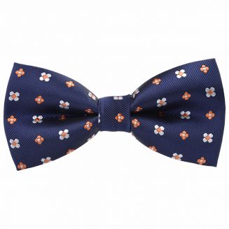 Fako Fashion® - Vlinderstrik - Vlinderdas - Deluxe - 12cm - Blauw Met Oranje Bloemetjes