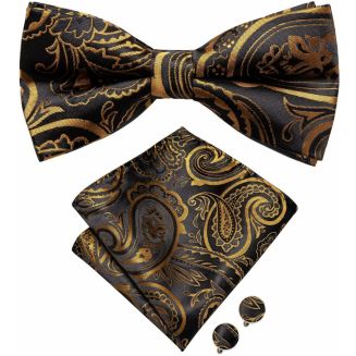 Fako Fashion® - Vlinderstrik, Pochette & Manchetknopen - Vlinderdas - Strikje - Pochet - Paisley Bruin