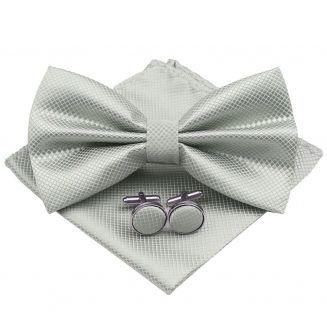 Fako Fashion® - Vlinderstrik, Pochette & Manchetknopen - Kleine Ruit - Vlinderdas - Strikje - Pochet - Lichtgrijs
