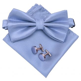 Fako Fashion® - Vlinderstrik, Pochette & Manchetknopen - Kleine Ruit - Vlinderdas - Strikje - Pochet - Lichtblauw