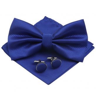 Merkloos - Vlinderstrik, Pochette & Manchetknopen - Kleine Ruit - Vlinderdas - Strikje - Pochet - Royal Blauw