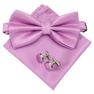 Fako Fashion® - Vlinderstrik, Pochette & Manchetknopen - Kleine Ruit - Vlinderdas - Strikje - Pochet - Lila Paars