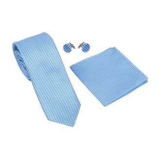 Fako Fashion® - Stropdas, Pochette & Manchetknopen Blok - Pochet - Geblokt - Blauw