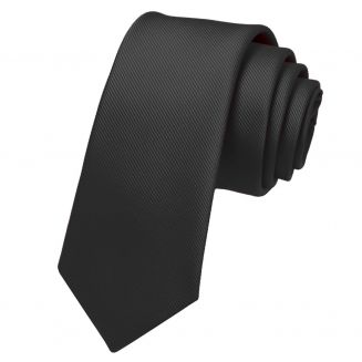 Fako Fashion® - Fijne Stropdas - Gestreept - Ribstructuur - 100% Zijde - Effen - 6cm - 145cm - Zwart