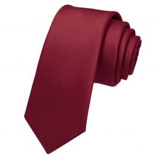 Fako Fashion® - Fijne Stropdas - Gestreept - Ribstructuur - 100% Zijde - Effen - 6cm - 145cm - Donkerrood