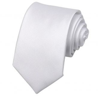 Fako Fashion® - Brede Stropdas - Gestreept - Ribstructuur - 100% Zijde - Effen - 8cm - 145cm - Wit