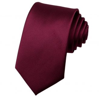 Fako Fashion® - Brede Stropdas - Gestreept - Ribstructuur - 100% Zijde - Effen - 8cm - 145cm - Donkerrood