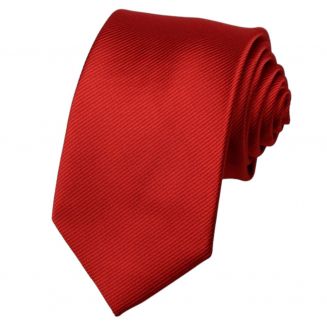 Fako Fashion® - Brede Stropdas - Gestreept - Ribstructuur - 100% Zijde - Effen - 8cm - 145cm - Rood