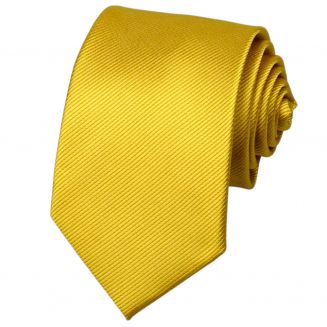 Fako Fashion® - Brede Stropdas - Gestreept - Ribstructuur - 100% Zijde - Effen - 8cm - 145cm - Goud