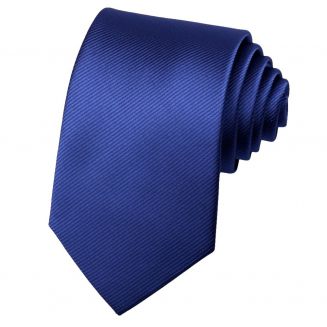 Fako Fashion® - Brede Stropdas - Gestreept - Ribstructuur - 100% Zijde - Effen - 7.5cm - 145cm - Royal Blauw