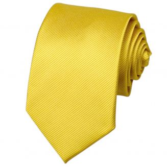 Fako Fashion® - Brede Stropdas - Gestreept - Ribstructuur - 100% Zijde - Effen - 7.5cm - 145cm - Goud
