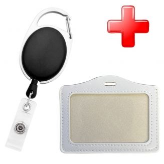 Fako Bijoux® - Badgehouder PU Leder Horizontaal + Sleutelhanger Met Uittrekbaar Koord - Kaarthouder - Wit