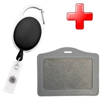 Fako Bijoux® - Badgehouder PU Leder Horizontaal + Sleutelhanger Met Uittrekbaar Koord - Kaarthouder - Grijs