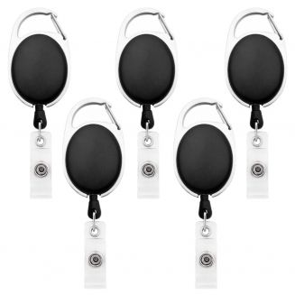 Fako Bijoux® - 5x Uittrekbare Sleutelhanger Met Koord - Rolspeld - Yoyo - Jojo - Skipashouder - Nylon - 36x56mm - Zwart - 5 Stuks