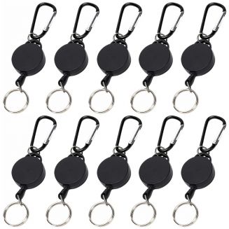 Fako Bijoux® - Uittrekbare Sleutelhanger Met Clip - Voor Sleutels & Pasjes - Sleutelhanger Met Koord - Zwart - 10 Stuks