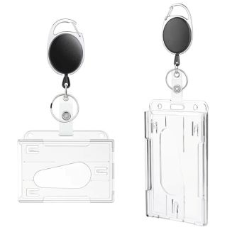 Fako Bijoux - 2x Badgehouder Met Trekkoord - 2 Stuks Met Clip & Sleutelring - Uittrekbare Sleutelhanger - Kunststof Pashouder Met Koord - Zwart