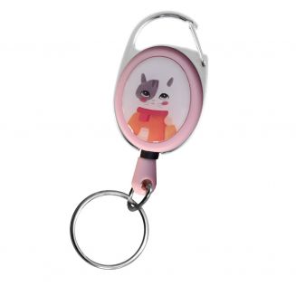 Fako Bijoux® - Sleutelhanger Uittrekbaar Koord - Sleutelhanger Met Koord / Rolspeld / Yoyo / Jojo / Skipashouder - Nylon - 36x56mm - Roze - Poes