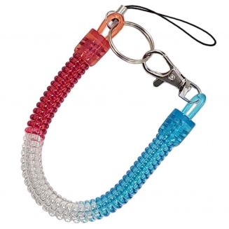 Fako Bijoux® - Uittrekbare Sleutelhanger Spiraal - Uittrekbaar - Verend - 24cm - Blauw/Wit/Rood