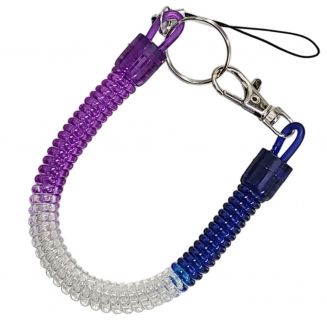 Fako Bijoux® - Uittrekbare Sleutelhanger Spiraal - Uittrekbaar - Verend - 24cm - Blauw/Wit/Paars