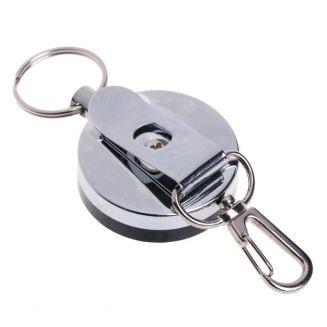 Fako Bijoux ® - RVS Sleutelhanger Met Uittrekbaar Koord - Uittrekbare Sleutelhanger - Stevig Afrolmechanisme Met Karabijnhaak - Pasjeshouder - RVS Met Kunststof - Ø 40mm