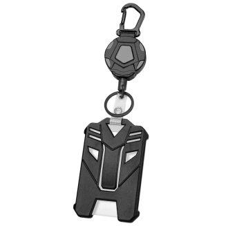 Fako Bijoux - Robuuste Uittrekbare Sleutelhanger Met Koord En Kaarthouder Panter - Met Karabijnhaak En Badgehouder - Pentagoon Duo - 80 cm  Stalen Koord - Veilige Sleutelhanger - ID-Haspel Voor Werk En Evenementen