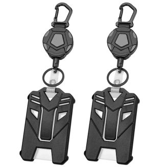 Fako Bijoux - 2x Robuuste Uittrekbare Sleutelhanger Met Koord En Kaarthouder Panter - Met Karabijnhaak En Badgehouder - Pentagoon Duo - 80 cm  Stalen Koord - Veilige Sleutelhanger - ID-Haspel Voor Werk En Evenementen - 2 Stuks