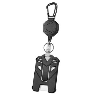 Fako Bijoux - Robuuste Uittrekbare Sleutelhanger Met Koord En Kaarthouder Panter - Met Karabijnhaak En Badgehouder - Hexagon - 80 cm  Stalen Koord - Veilige Sleutelhanger - ID-Haspel Voor Werk En Evenementen