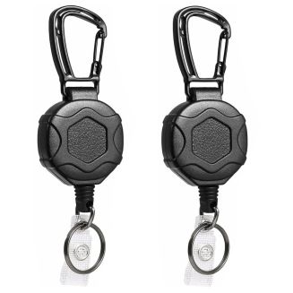 Merkloos - 2x Robuuste Uittrekbare Sleutelhanger Met Koord - Met Karabijnhaak En Badgehouder - Hexagon - 80 cm Stalen Koord - Veilige Sleutelhanger - ID-Haspel Voor Werk En Evenementen
