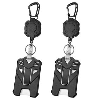 Fako Bijoux - 2x Robuuste Uittrekbare Sleutelhanger Met Koord En Kaarthouder Panter - Met Karabijnhaak En Badgehouder - Cirkel - 80 cm  Stalen Koord - Veilige Sleutelhanger - ID-Haspel Voor Werk En Evenementen - 2 Stuks