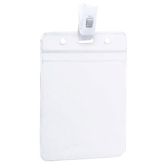 Merkloos - 10x Badgehouder Met Clip - Naamkaarthouders Met Klem - Transparant - Verticaal - Badgehouder 85x130 mm - Clip 12x28 mm - 10 Stuks
