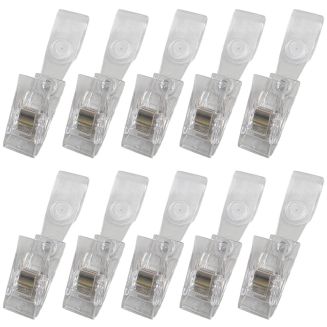 Fako Bijoux - Badgehouder Clips Kunststof - Transparant - Met Bevestigingsstrip - Naamkaarthouder Clip - Naambadge Klem - 12x28mm - 10 Stuks