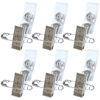 Fako Bijoux - Badgehouder Clips Metaal Met Speld - Zilver - Met Bevestigingsstrip - Naamkaarthouder Clip - Naambadge Klem - 37x30mm - 10 Stuks