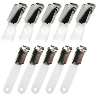 Fako Bijoux - Badgehouder Clips Metaal - Zilver - Met Bevestigingsstrip - Naamkaarthouder Clip - Naambadge Klem - 13x28mm - 10 Stuks