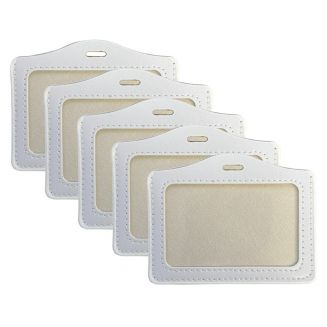 Fako Bijoux® - Badgehouder - PU Leder - Horizontaal - Wit - 5 Stuks