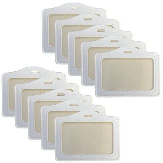 Fako Bijoux® - Badgehouder - PU Leder - Horizontaal - Wit - 10 Stuks