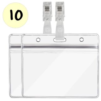 Fako Bijoux - 10x Badgehouder Met Clip - Naamkaarthouders Met Klem - Transparant - Horizontaal - Badgehouder 115x100 mm - T Clip 12x28 mm - 10 Stuks