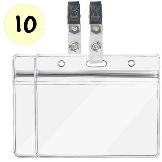 Fako Bijoux - 10x Badgehouder Met Clip - Naamkaarthouders Met Klem - Transparant - Horizontaal - Badgehouder 115x100 mm - Clip 12x30 mm - 10 Stuks