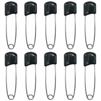 Fako Bijoux® - 10 Veiligheidsspelden Met Beschermkap - Katoenen Luier Speld - Baby Veiligheidsspeld - Speld - Baby Safety Pins - 54mm - Zwart - 10 Stuks