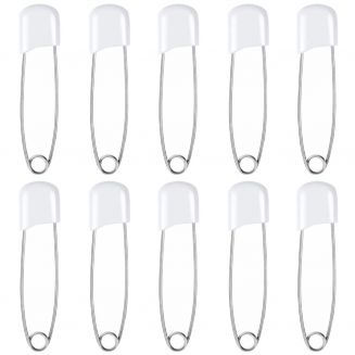 Fako Bijoux® - 10 Veiligheidsspelden Met Beschermkap - Katoenen Luier Speld - Baby Veiligheidsspeld - Speld - Baby Safety Pins - 54mm - Wit - 10 Stuks