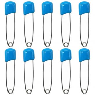 Fako Bijoux® - 10 Veiligheidsspelden Met Beschermkap - Katoenen Luier Speld - Baby Veiligheidsspeld - Speld - Baby Safety Pins - 54mm - Blauw - 10 Stuks
