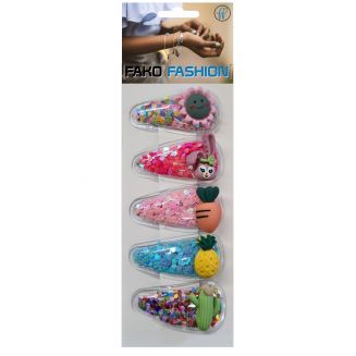 Fako Fashion® - Haarspeldjes Met Lovertjes - Haarclips Voor Meisjes - Gevulde Speldjes - 5 Stuks - Funny Mix