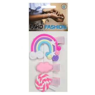 Fako Fashion® - Haarspeldjes Fimoklei - Haarclips Voor Meisjes - Polymeer Speldjes - 3 Stuks - Regenboog Mix 2