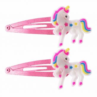 Fako Fashion® - Haarspeldjes Glitter Eenhoorn / Unicorn - Roze - Haarclips Voor Meisjes - 2 Stuks - Eenhoorn Sterretjes