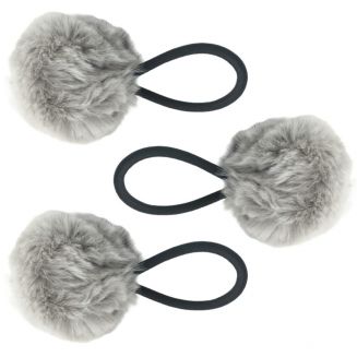 Fako Fashion® - Haarelastiekjes Met Pompom - Ø 5cm - 4mm Dik - 3 Stuks - Lichtgrijs