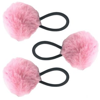 Fako Fashion® - Haarelastiekjes Met Pompom - Ø 5cm - 4mm Dik - 3 Stuks - Roze